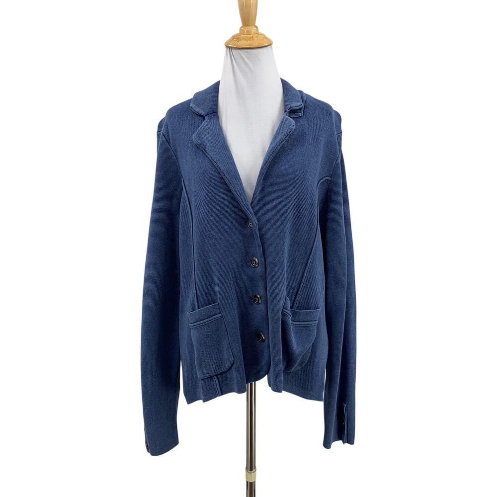 Sundance Cardigan Womens XL Cadet Cotton Button Front Notch Lapel Knit Pockets